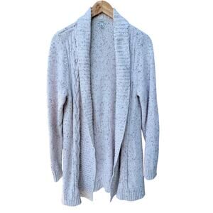 L.L.Bean Shawl Collar Cardigan Womens Large Cream Speckled Chunky Knit Sweater